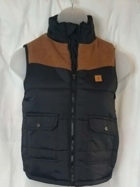 Boys Small Kids Black Brown Quilted Puffer Vest American Hawk Western Rodeo Zip